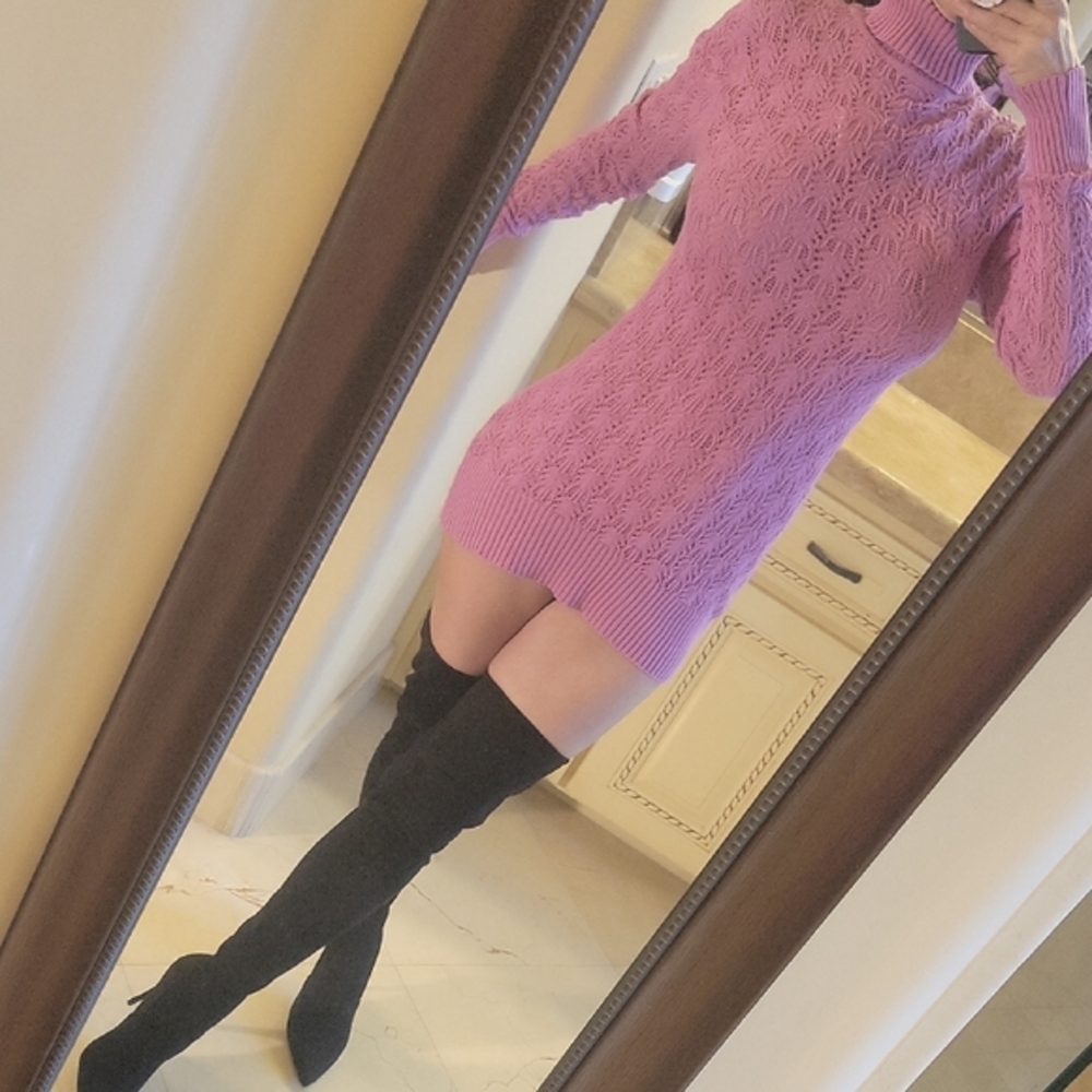BCBGMAXAZRIA Lavender Knit Sweater Dress, L - Picture 15 of 16